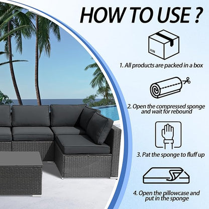 Patio Furniture Cushions,14Pieces Water-Resistant Outdoor Replacement Cushions,Sectional Sofa Cushions for Fits 6-Seats Rattan Wicker Patio Conversation Sets(Dark Grey)
