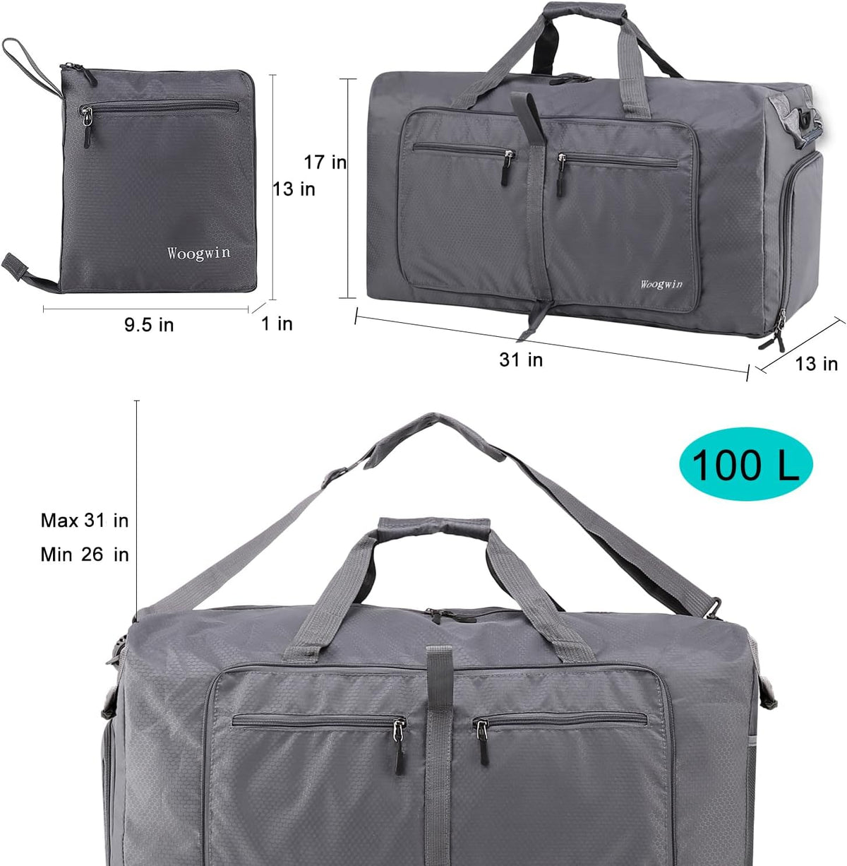 Woogwin Travel Duffel Bag Large Foldable Waterproof Overnight Bag for Beach Swim Bags Pool Sports Gym
