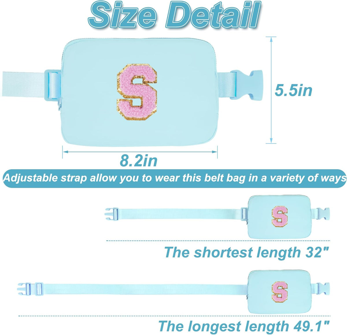 Birthday Gifts for 6 7 8 9 10 11 12 13 Year Old Girls,Belt Bag for Women Girls Fanny Pack Crossbody Bags for Kids,Fashion Waist Packs Cute Teen Trendy Stuff Travel Essentials | Blue,S