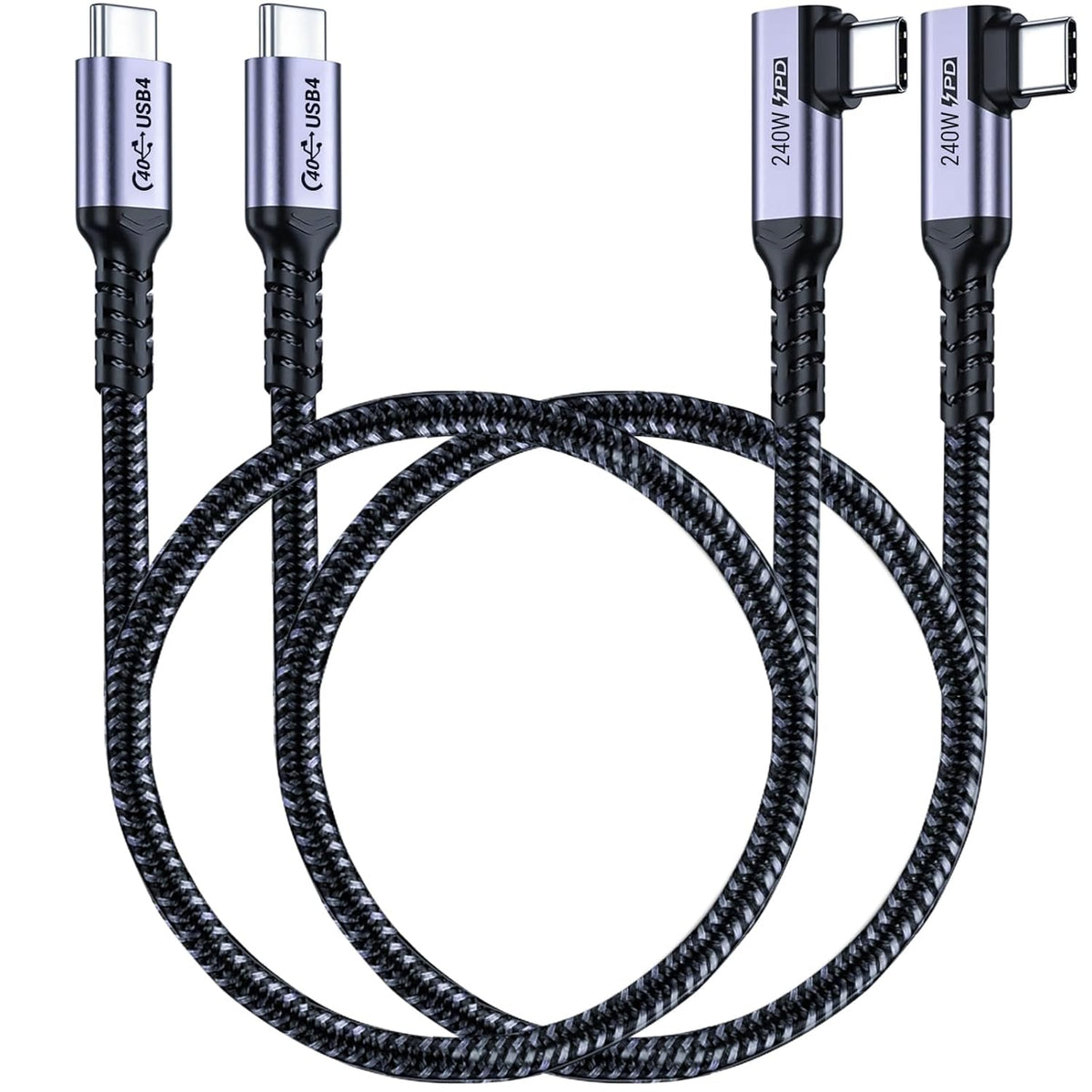 Short USB 4 Cable Right Angle [1.5FT 2 Packs], 240W Fast Charging with High Speed 40Gbps Data Transfer and 8K Video Display Compatible with iPhone 16/16 Plus/16 Pro Max, MacBook, Galaxy S23