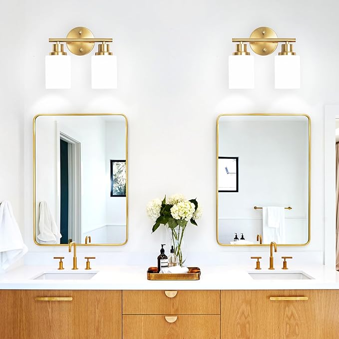 Guliaofo 2-Light Vanity Lights, Brushed Gold Bathroom Light Fixture