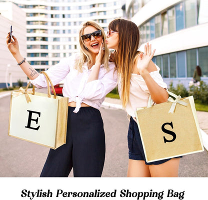 Initial Canvas Tote Bag & Makeup Bag for Women Teacher Bridesmaids，Personalized Present for Wedding, Birthday, Beach