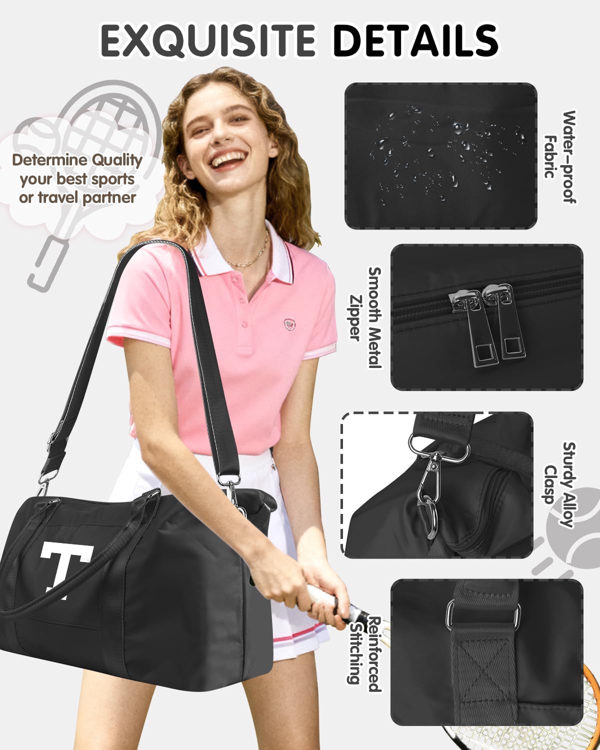 Initial Travel Duffel Bag Sports Gym Bag for Boys Teen Birthday Gifts,Black Personalized Weekender Bag Carry On Tote Bags for Men,Waterproof Overnight Luggage Bag Airplane Travel Essentials(Letter T)