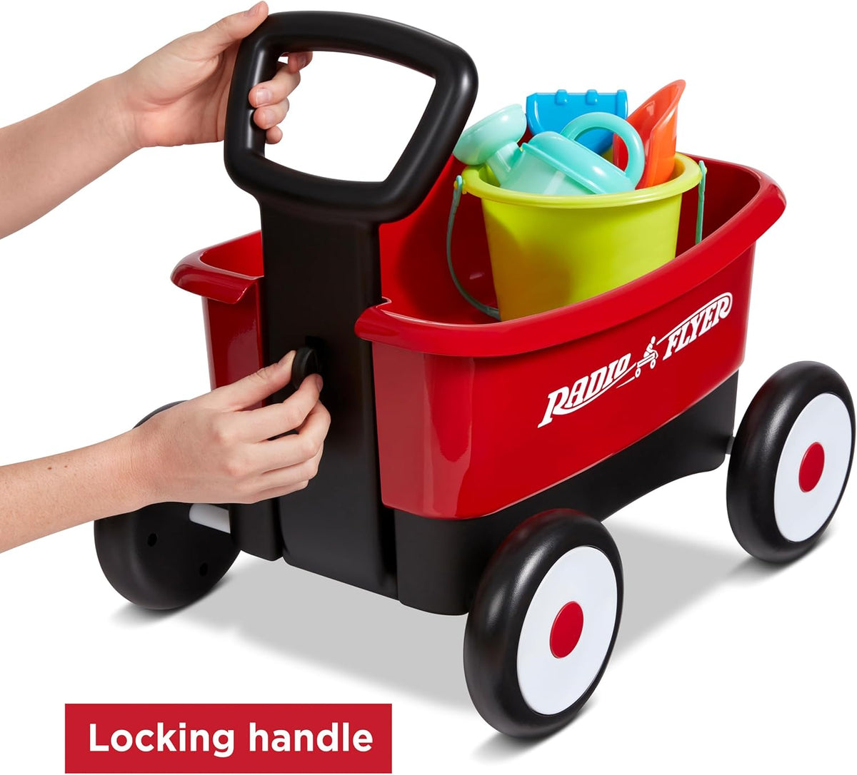 radio flyer push & pull walker wagon with garden tools, red, for kids 1-4 years old