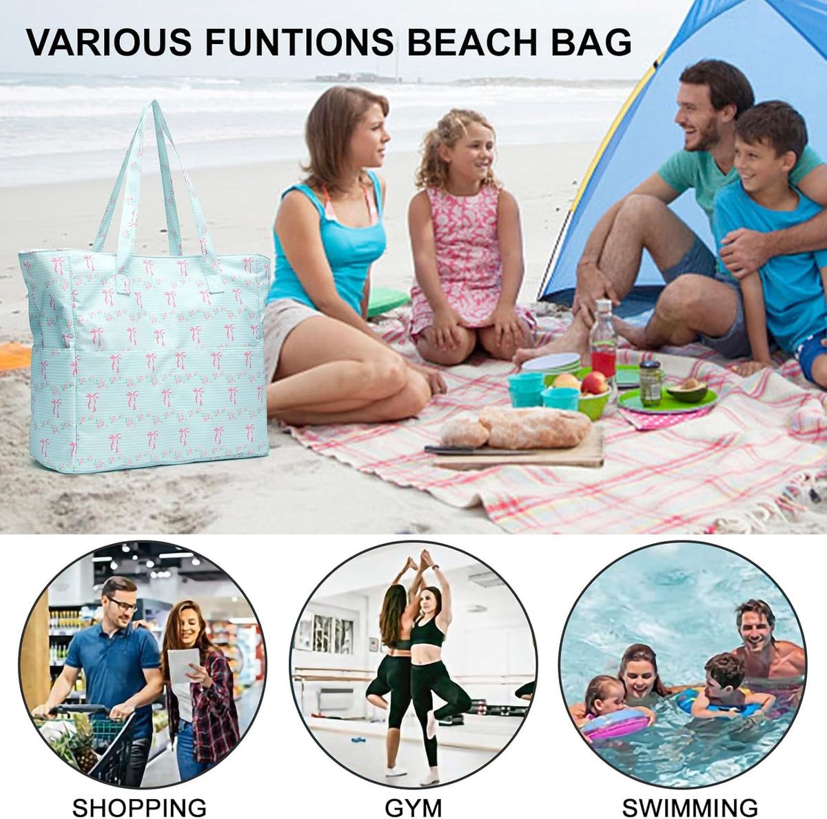 Bluboon Waterproof Beach Tote Pool Bags for Women Ladies Extra Large Carry On Bag With Wet Compartment for Weekender Travel