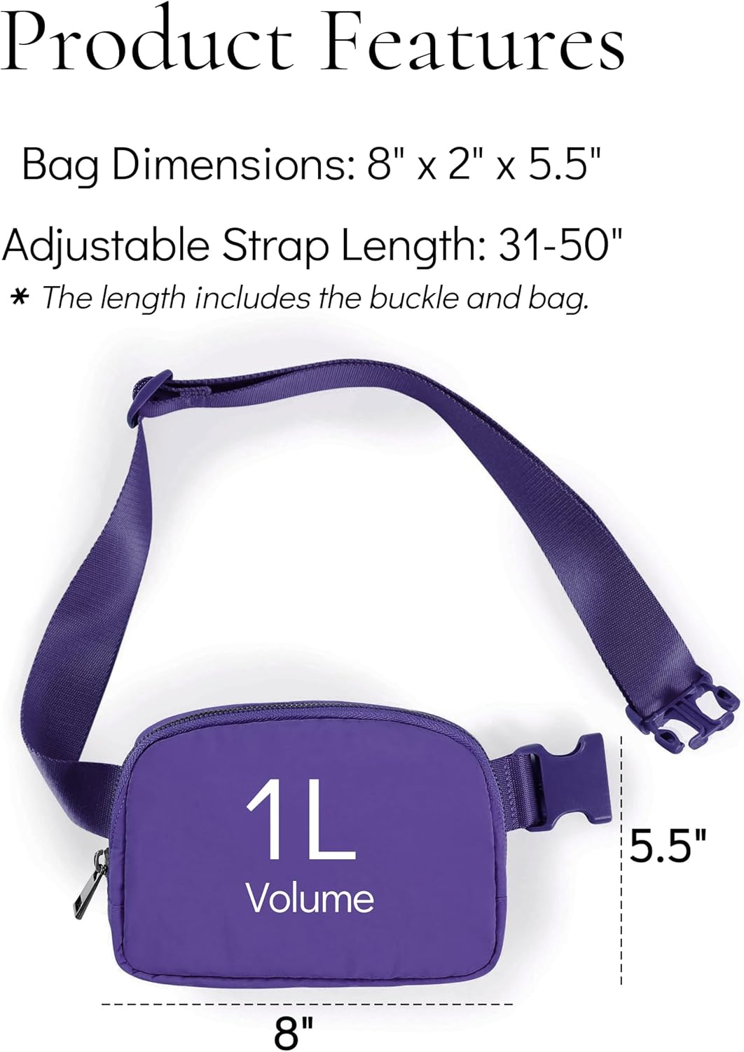 Cross Body Fanny Packs for Women Men Fashion Waist Bag Pouch Nylon Small Travel Crossbody Bags Mini Purse Everywhere Belt Bag Bum Bag with Adjustable Strap for Workout Running Hiking Violet