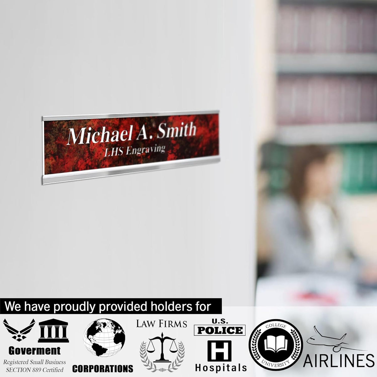 Engraved Custom Door Plate Red Plastic Office Door Sign with Black Letters - Made in USA 2x8 B14