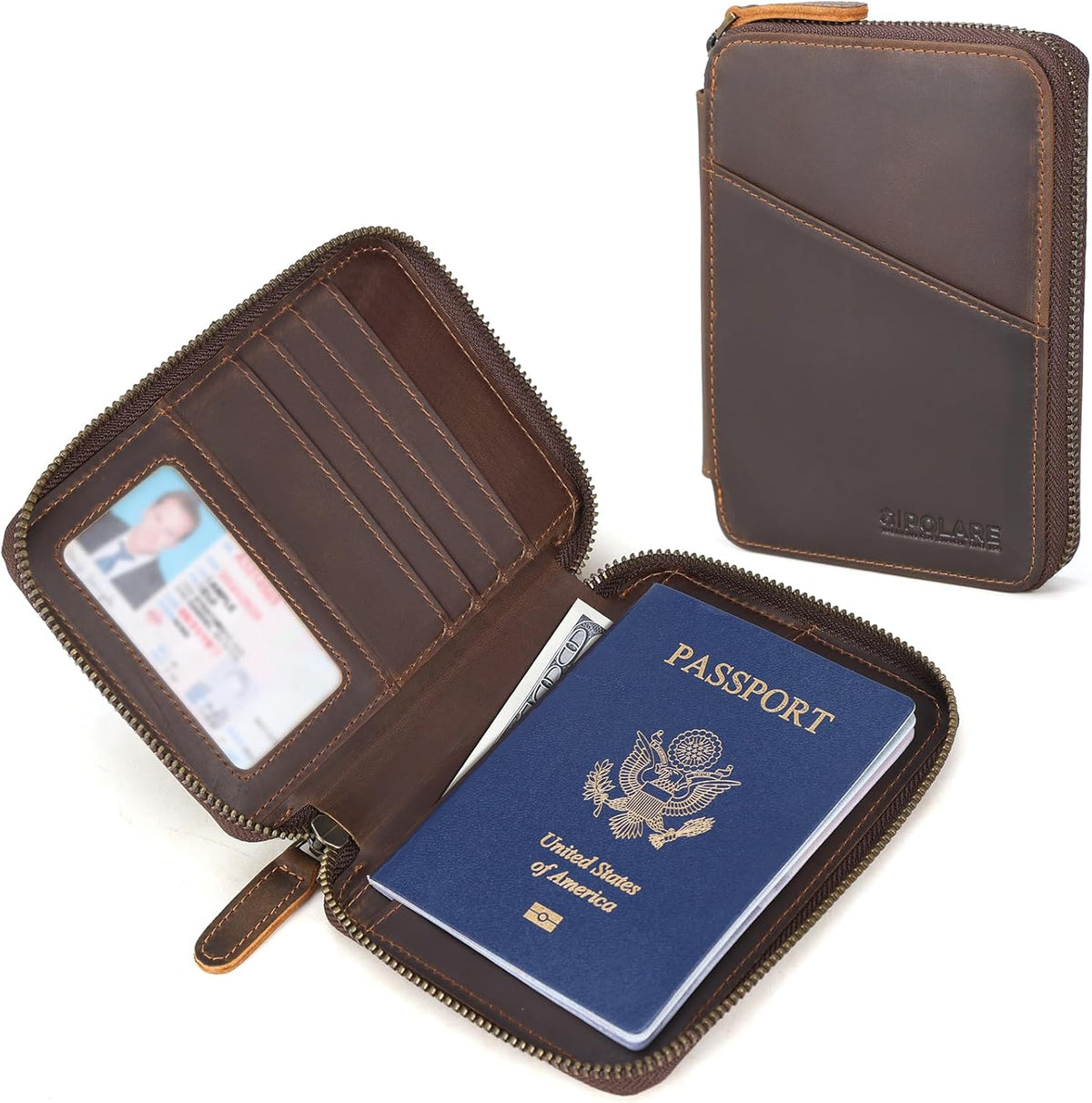 Polare Full Grain Leather Travel Passport Wallet RFID Blocking Passport Holder Soft Bifold Cover Case with YKK Zipper