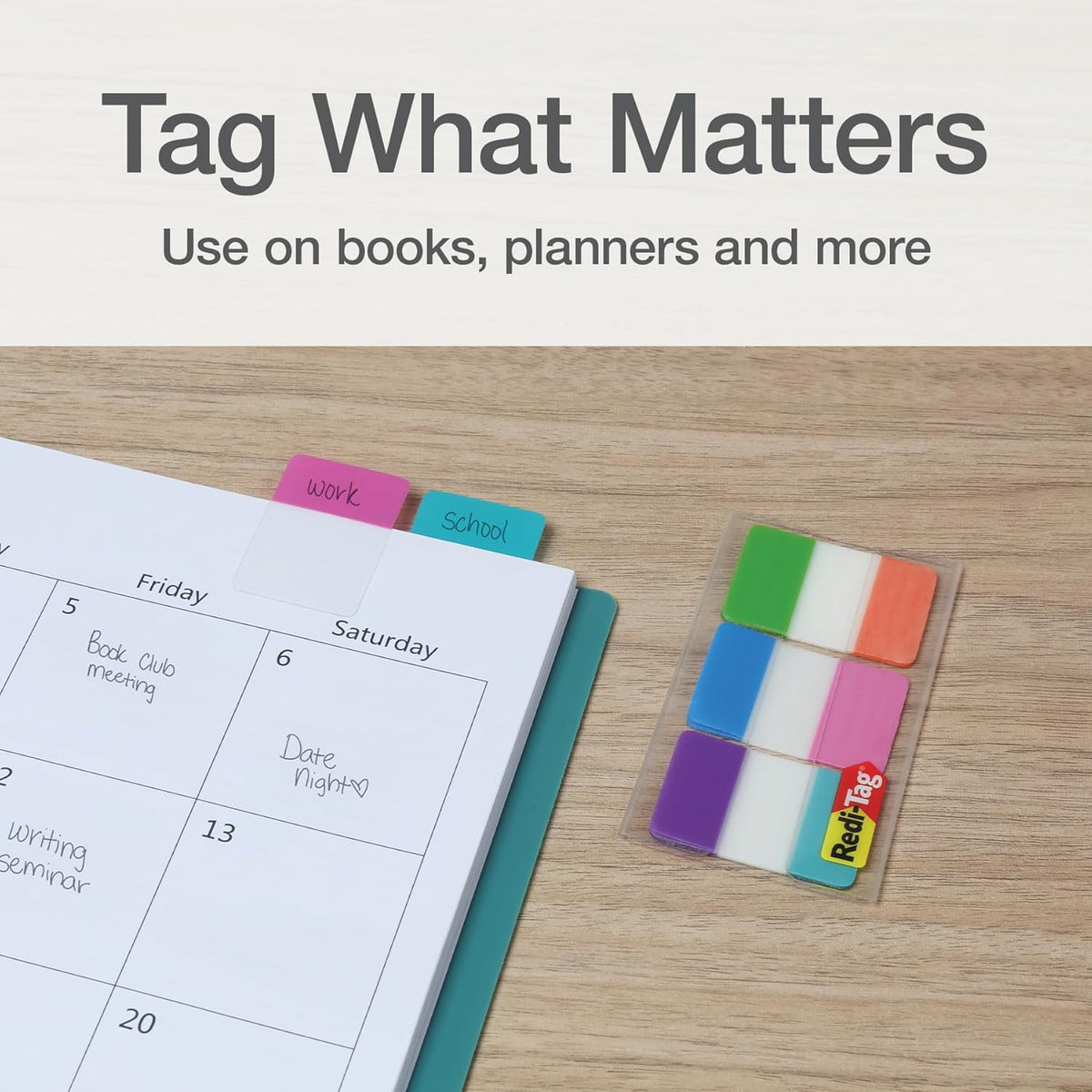Redi-Tag Write-On Tabs, Repositionable Tabs for Binders and Planners, Removable Pop Up Tags, 6 Vivid Colors, 1" x 1.5", 36 Per Pack (1006507)