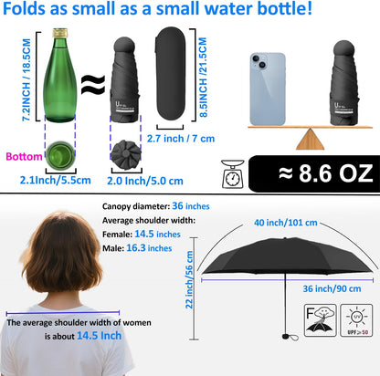 BAODINI Travel Essentials Mini Umbrella for Purse With Case Small Compact UV Sun Protection Lightweight Tiny Pocket Manual Open Close Umbrella for Women Kids and Men Fit Purse Backpack