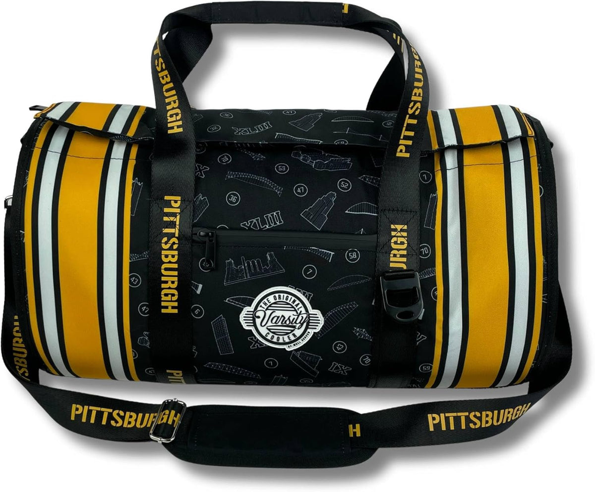 Varsity Cooler Pittsburgh Travel Party Duffel & Cooler – 30 Can Leakproof Insulated Tote Bag, Waterproof Soft compartment for Tailgating, Golf, Beach, Carry-On Luggage & Outdoor Sports