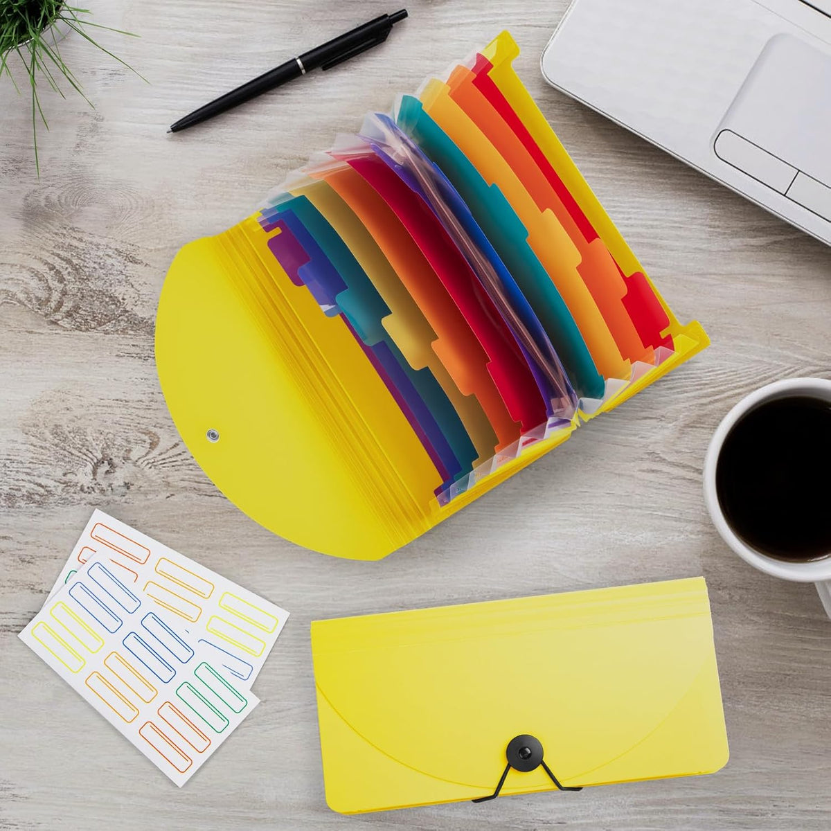13 Pocket A6 Receipt Organizer, 2 Pack Small Accordion File Organizer, Coupon Organizer with Labels - Yellow