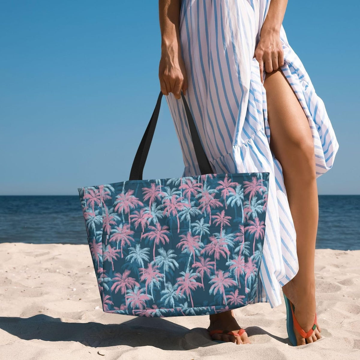 Beach Bag for Women Beach Tote Bag Waterproof Sandproof Large Bags with Zipper Big Capacity for Vacation Travel