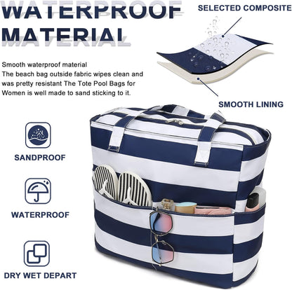 Beach Pool Bags Tote for Women Ladies Large Gym Tote Carry On Bag With Wet Compartment for Weekender Travel Waterproof