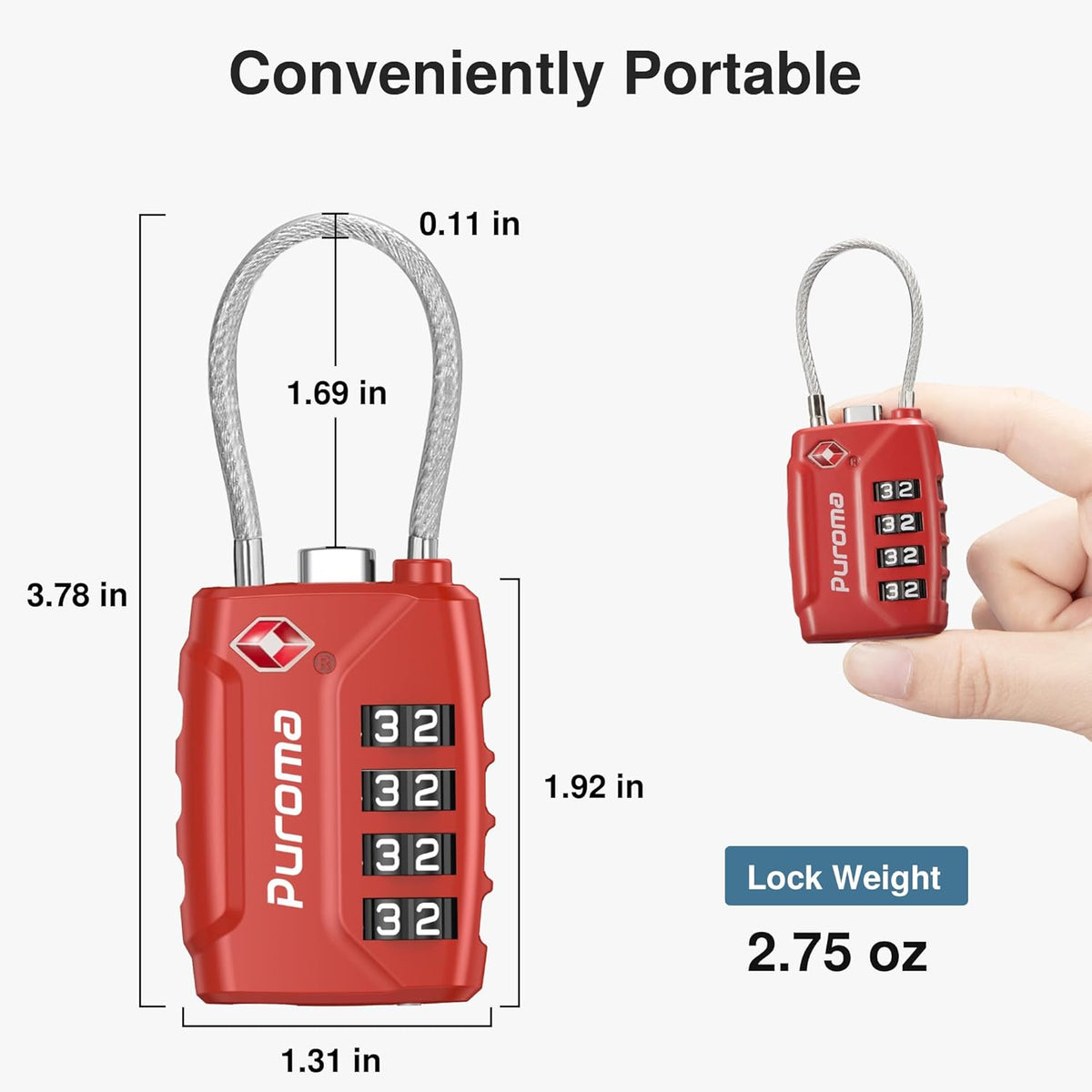 Puroma 2 Pack TSA Approved Luggage Lock, 4 Digit Combination Travel Locks Resettable Code Lock with Zinc Alloy Body for Suitcase, Toolbox, Backpack, Bag, Gym Locker (Red)