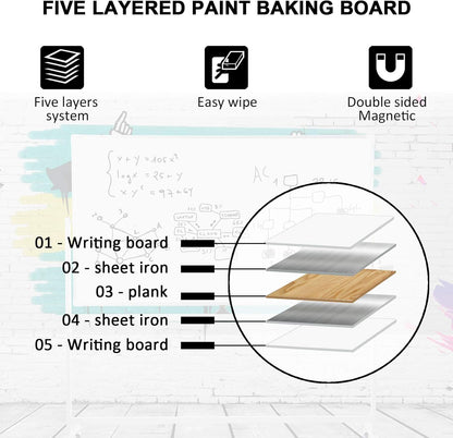 Mobile Whiteboard 72"x40" Magnetic Dry Erase White Boards on Wheels Double-Sided Large Whiteboard with Rolling Stand for Classrooms, Offices and Home