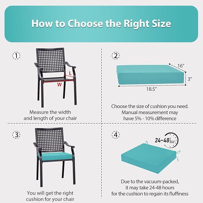 Outdoor Chair Cushion Set of 4, 18.5 x 16 Inch Patio Chair Cushions for Outdoor Furniture, Water Resistant Outdoor Patio Chair Cushions with Non-Slip Ties(Teal)