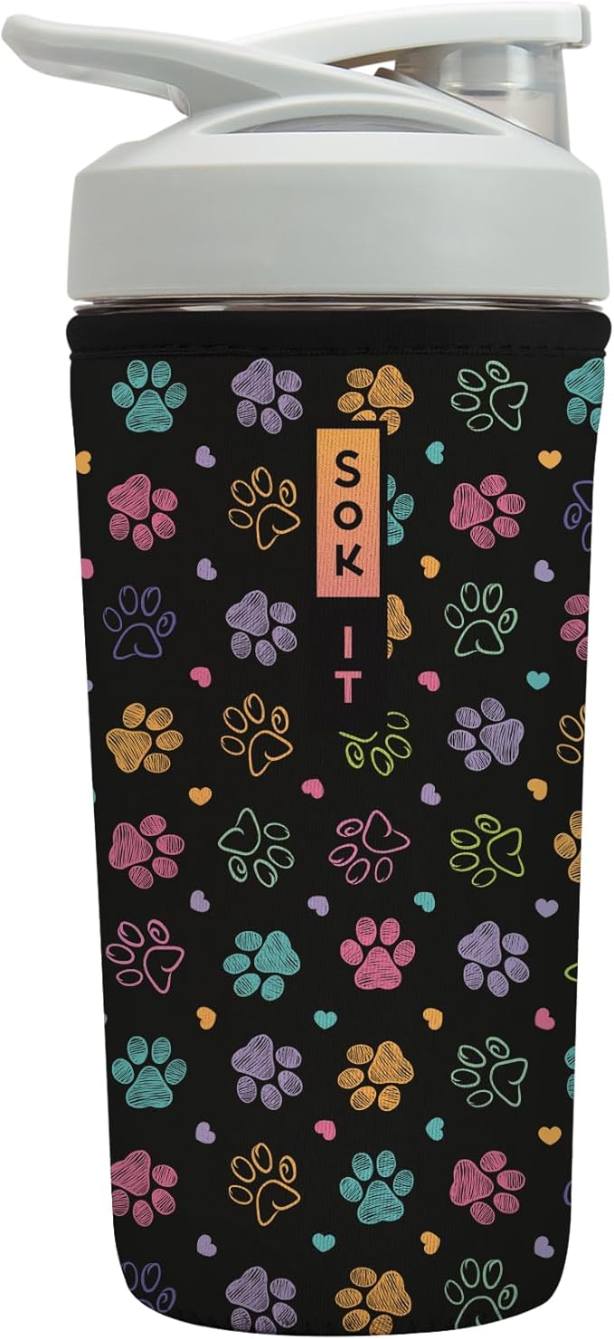 Sok It BotlSok Protein Blender Shaker Bottle Sleeve Insulated Neoprene Cover (Furry Footprints, Fits 28oz Blender)