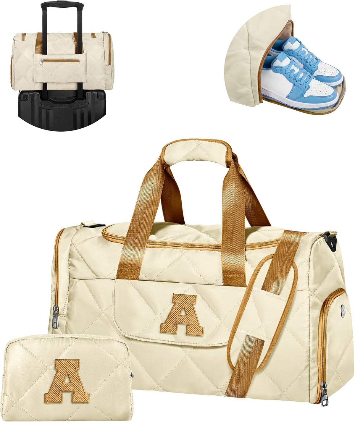 Gifts for Girls Women, Initial Duffle Bag, Personalized Gifts for Her, Teen Girl Gift Trendy Stuff, Overnight Weekender Bag with Toiletry Bag, Birthday Gift for Daughter, Friends, Mom, Sister