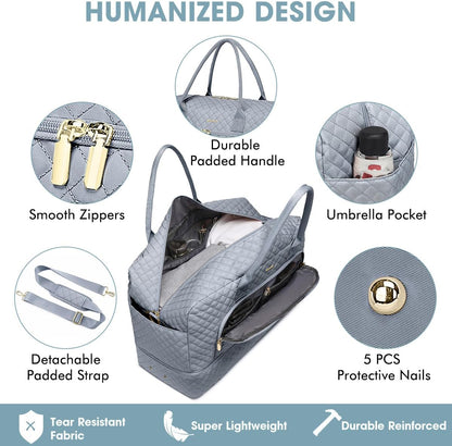 Large Women Travel Duffle Bag, Weekender Bags for Women with Shoe Compartment, Carry on Overnight Bag with Toiletry Bag, Gym Duffel Bag with Wet Pocket, Hospital Bags for Labor and Delivery 3 PCS Set
