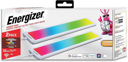 Energizer Smart Under Cabinet Light Bar 2 Pack, Ultra-Thin 0.3”x12”x2.7”, RGB + Multi-White, Remote Control, Button, App, Voice Control with Alexa Siri Google, Motion Control, Dimmable, Scheduling