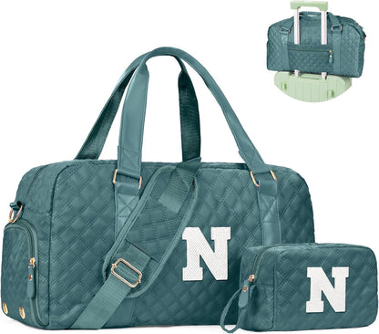 Initial Duffle Bag Women Girls Gift: Personalized Travel Gym bags, Dance Cheer bag Sports for Girl, Kid Gymnastics Bags, Birthday Gifts for Women Girls Kids Teens Mom Teacher