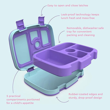 Bentgo Kids Prints Leak-Proof, 5-Compartment Bento-Style Kids Lunch Box - Ideal Portion Sizes for Ages 3-7, Durable, Drop-Proof, Dishwasher Safe, & PFAS & BPA-Free Materials (Mermaids in the Sea)