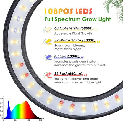 LBW Grow Lights for Indoor Plants with Stand Full Spectrum, Floor Plant Lights for Indoor Growing, 108 LEDs Standing Plant Lamp, 4/8/12H Auto Timer, 6 Brightness,68inchs Height Adjustable,7.8 Diameter