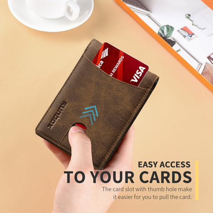Slim Money Clip Wallets for Men RFID Blocking 11 Card Holder Minimalist Small Thin Carbon Leather Bifold Mens Front Pocket Wallet Gift Box