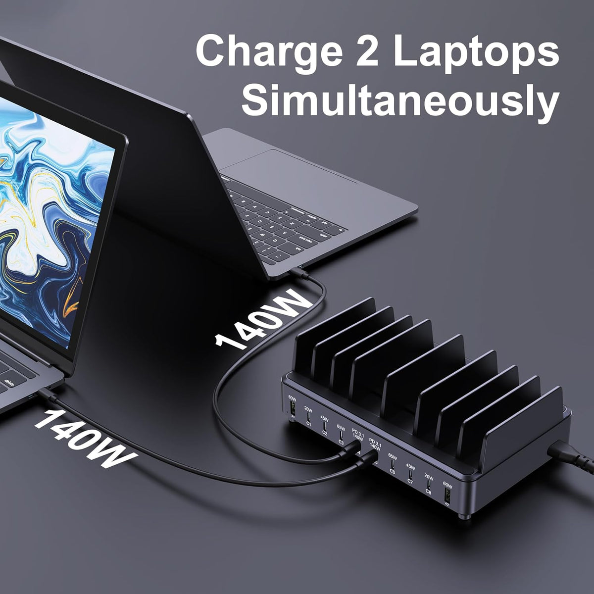 Aftertop 600W USB C Charging Station for Multiple Devices, 10 Ports PD3.1 140W PPS 45W QC60W Fast Charging Block for MacBook Pro Laptop, iPad, iPhone 16 15 Pro Max, Galaxy S24/S23 Ultra etc