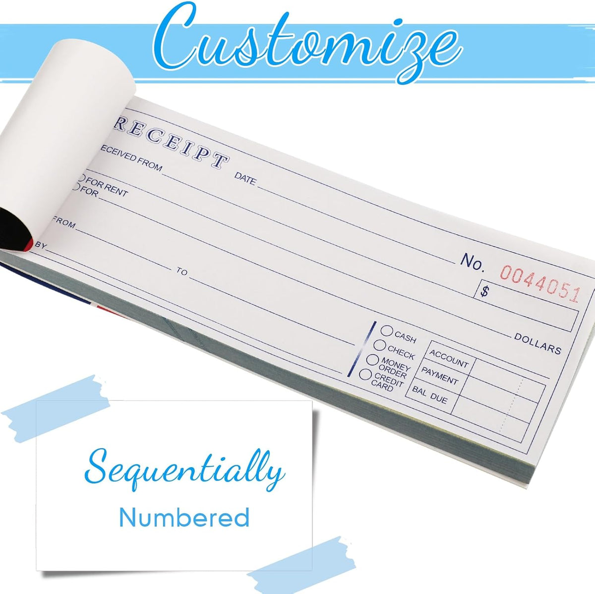 Crtiin 5 Pads Money and Rent Receipt Book 2.75 x 7.2 Inch Bound Cover 2 Part Carbonless Receipt Book with Carbonless Copies Receipt Log Book 50 Sets Per Book