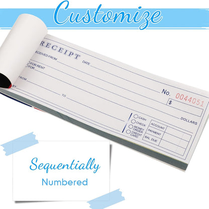 Crtiin 5 Pads Money and Rent Receipt Book 2.75 x 7.2 Inch Bound Cover 2 Part Carbonless Receipt Book with Carbonless Copies Receipt Log Book 50 Sets Per Book