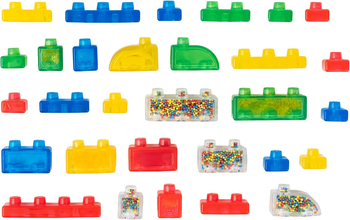 Jelly Blox Stash 'N Stack 2-in-1 Storage Case with 30 Blocks for Toddler Sensory Play Toy Ages 2+