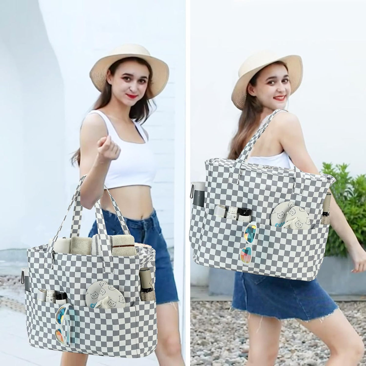 Bluboon Waterproof Beach Tote Pool Bags for Women Ladies Extra Large Carry On Bag With Wet Compartment for Weekender Travel