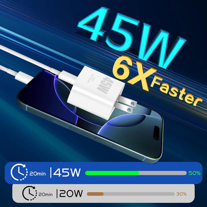 iPhone 17 16 Charger 45W Type C Charger Fast Charging Block,2Pack Quick USB C Phone Chargers 10FT Long USB C Charging Cable for iPhone 17/17 Pro/17 Pro Max/17 Air/16 Pro/16 Pro Max/16e/15/15 Pro Max