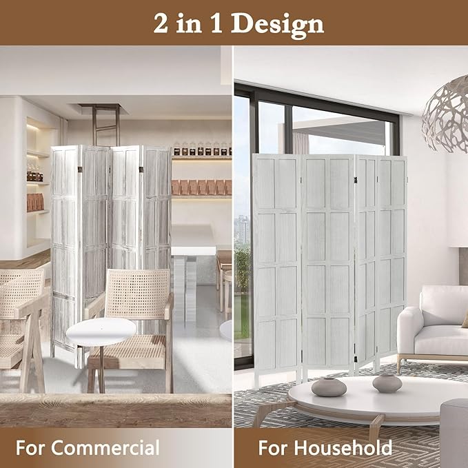 ALeesing 4 Panel Room Divider, 5.6Ft Wood Room Dividers and Folding Privacy