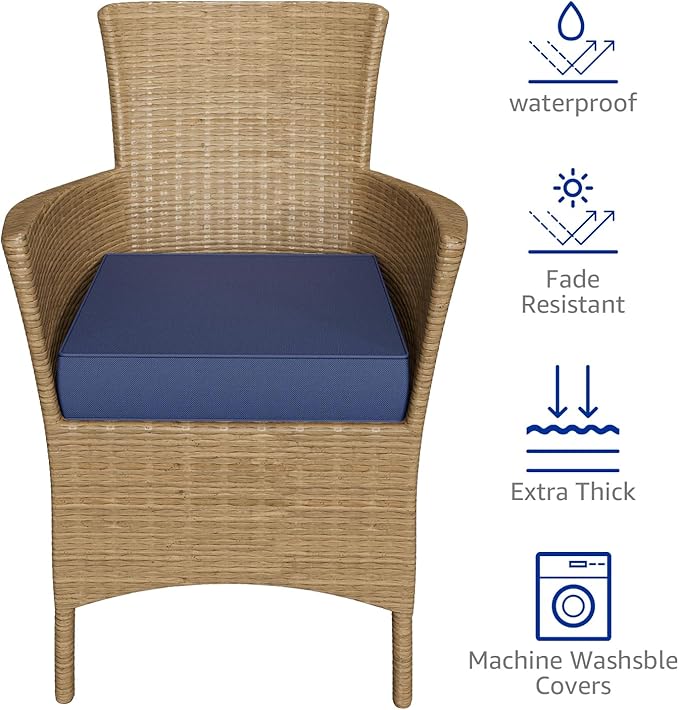 YENING 22x22 Memory Foam Outdoor Chair Cushions Waterproof 4 Inch Extra Thick Patio Seat Pads for Furniture Navy Blue Set of 2