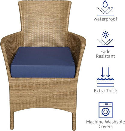 YENING 22x22 Memory Foam Outdoor Chair Cushions Waterproof 4 Inch Extra Thick Patio Seat Pads for Furniture Navy Blue Set of 2
