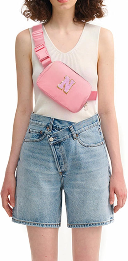 Personalized Belt Bag for Women Girls - Fashion Mini Waist Packs with Adjustable Strap - Trendy Travel Fanny Pack Crossbody Bags with Initial Letter - Teen Gifts | Peach,N