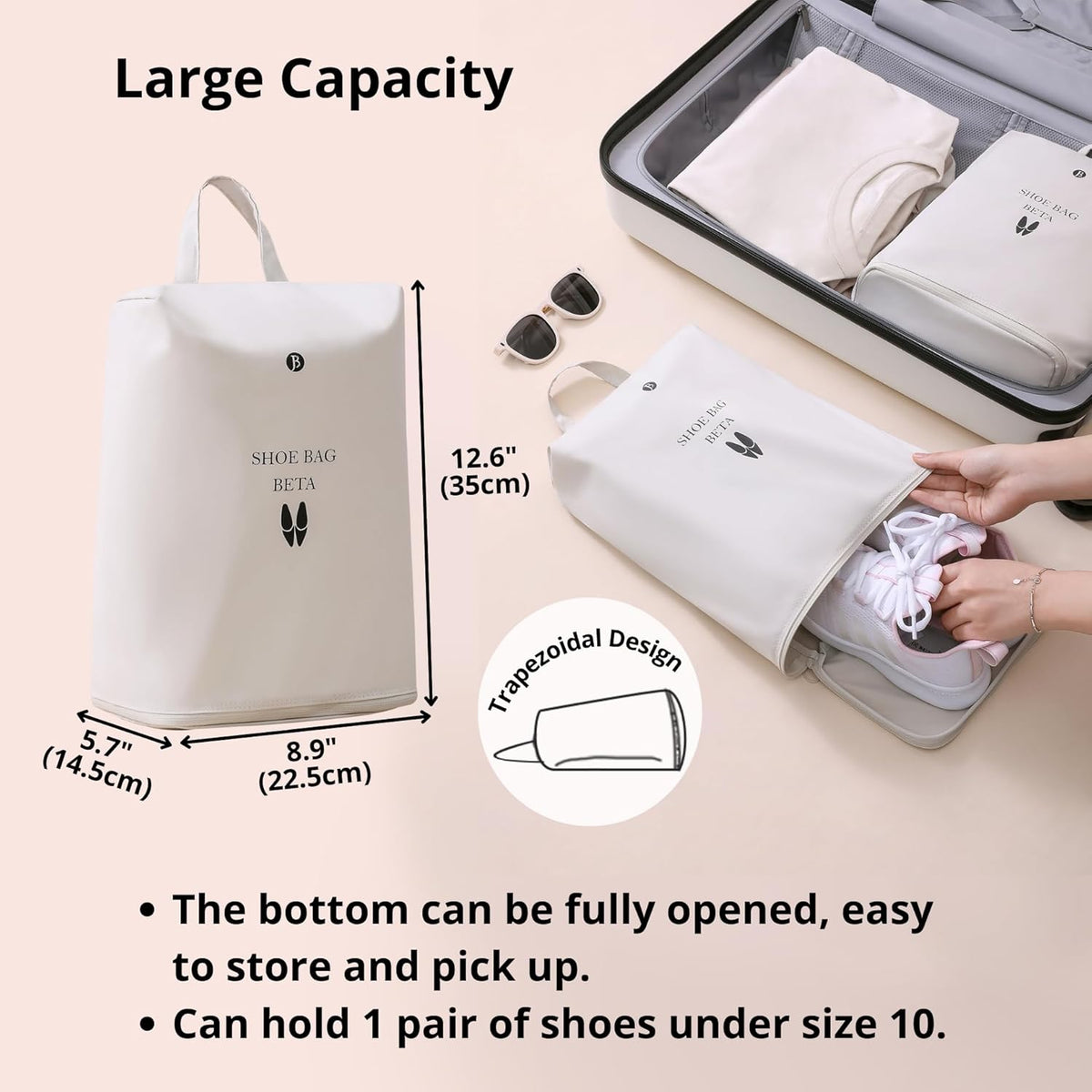 tianzong Shoe Bags for Travel, Water-resistant Shoe Storage Organizer with Zipper for Men and Women (Grey, T400-Beta)