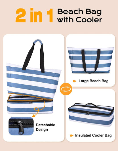 Beach Bag with Cooler, 54L Large Waterproof Sandproof Travel Tote Bag, Duffel Weekender Bag for Packing/Travel/Gym