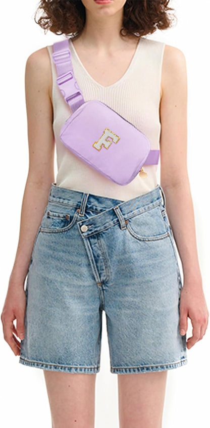 Belt Bag Fanny Pack Crossbody Bags with Initials Cute Stuff Birthday Gifts for Teenager Girls Trendy Stuff - White F,Lavender Bag