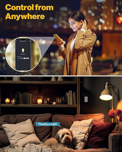 Sunco Smart Dimmer Switch, Double Rocker Wall Light Switch, WiFi Compatible with Tuya, Smart Life, Sunco Lighting Smart App, 120V, Compatible with Alexa and Google Assistant