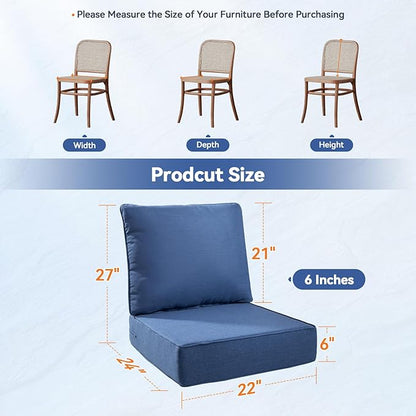 6" Thick Outdoor Cushions 22x24x6, 3-Set Deep Seat Patio Cushions with Removable Cover, Waterproof & Fade Resistant Replacement for Wicker Chair, Loveseat, Sofa - Blue