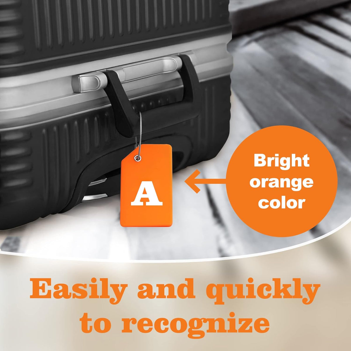 Gostwo 2 Pack Silicone Luggage Tags for Suitcases, 26 Initial Letter Baggage Labels Handbag School Bag Suitcase Instrument Tag with Stainless Steel Loop(Orange)(Letter A)