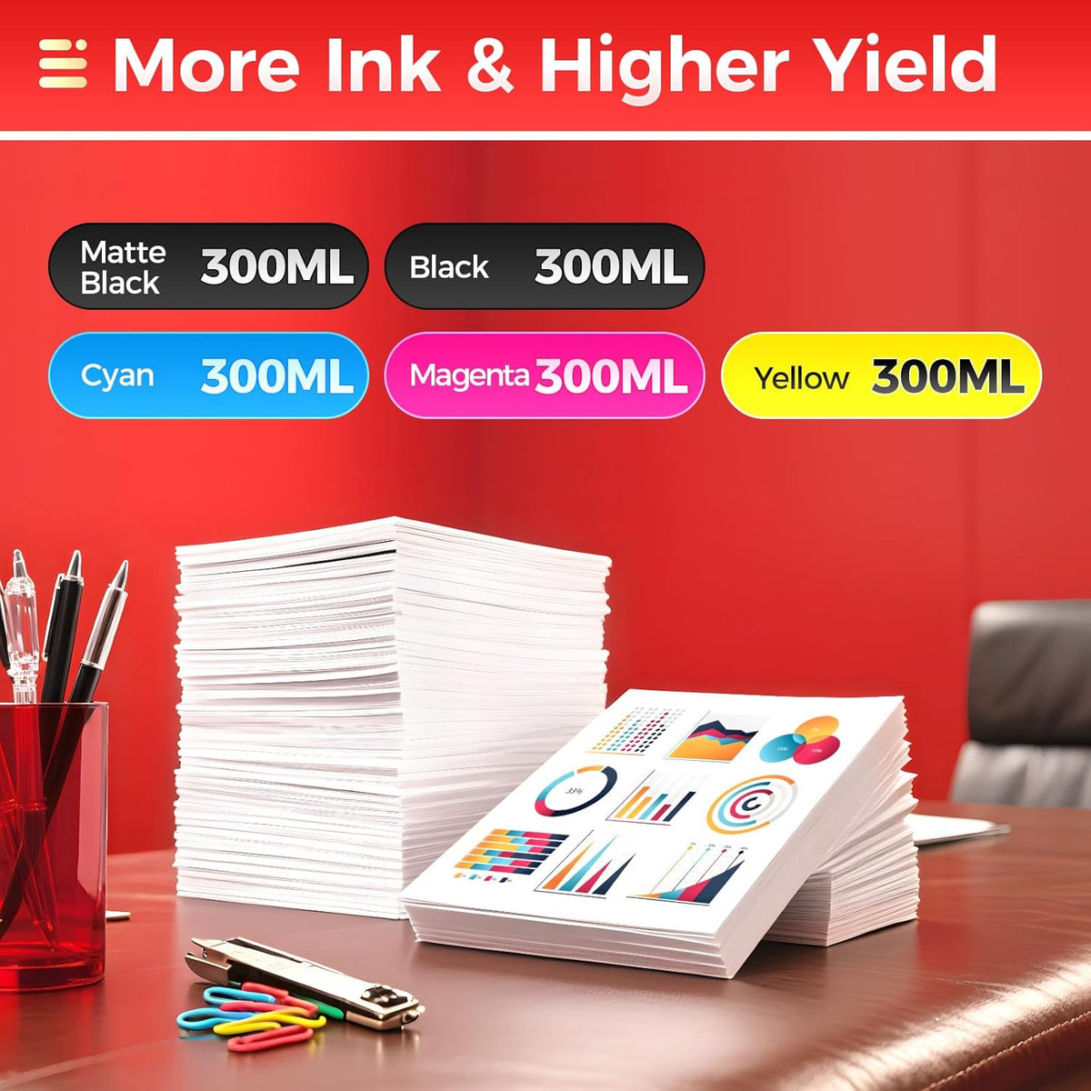 PFI-320 Pigment Ink Tank Set 5-Pack 300ml High Capacity Replacement for Canon PFI-320 PFI320 Ink Cartridges Compatible with Canon imagePROGRAF TM-200 TM-205 TM-300 TM-305 Printer Black Yellow Magenta