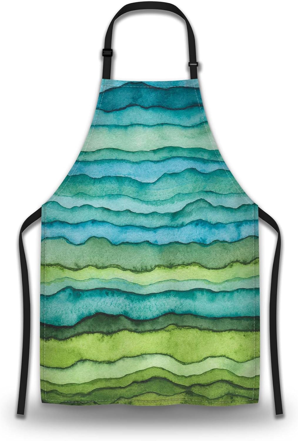 Garden Apron for Women Blue and Green Waves Cute Aprons for Men for Kitchen Cooking Restaurant BBQ Painting Crafting Gardening 27” (W) x 31” (H), Waterproof Apron