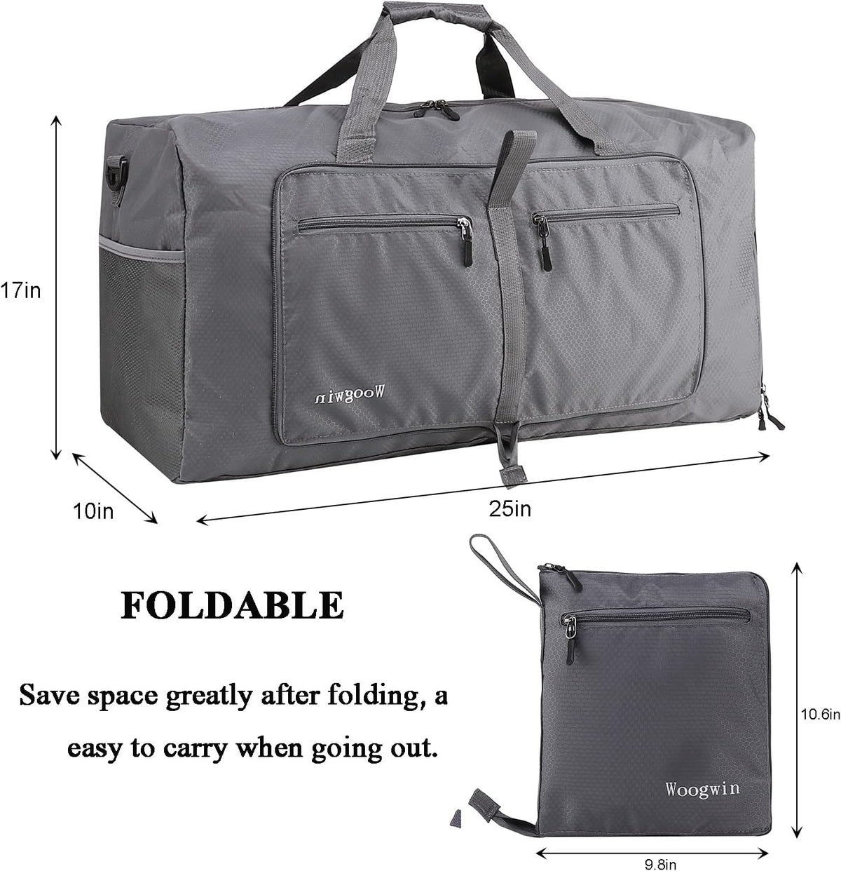 Woogwin Travel Duffel Bag Large Foldable Waterproof Overnight Bag for Beach Swim Bags Pool Sports Gym