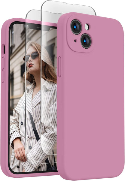 FireNova Designed for iPhone 13 Case, Silicone Upgraded [Camera Protection] Phone Case with [2 Screen Protectors], Soft Anti-Scratch Microfiber Lining Inside, 6.1 inch, Lilac Purple
