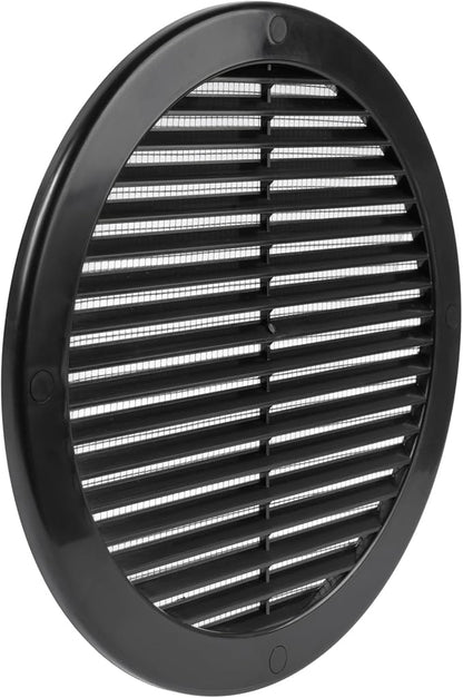 Vent Systems 8" Inch (Opening Dimensions) - Pack of 100 - Black Soffit Vent Cover - Plastic Round Air Vent Grille - Built-in Mesh Screen - HVAC Register Louver for Bathroom, Home, Kitchen